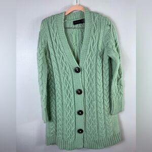 The Limited Womens Cableknit Cardigan Sweater Alpaca Wool Blend Green Casual